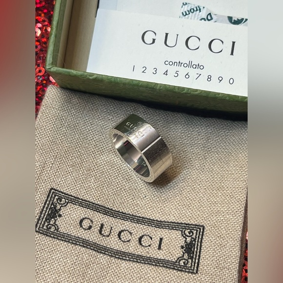 🔥🔥AUTHENTIC GUCCI Made In Italy Sterling Silver Thin Trademark Ring-🔥🔥NWT - Picture 8 of 15